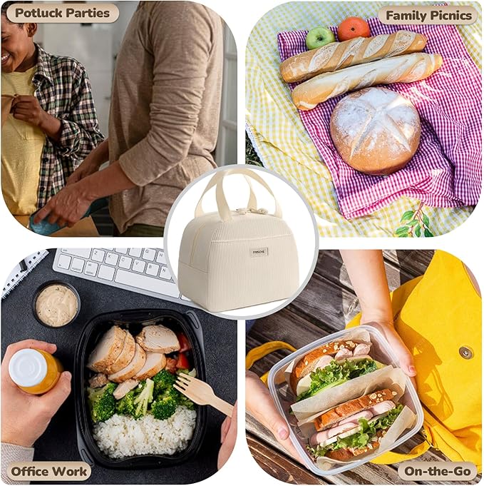 Lunch Bag for Women Men Cute Corduroy Lunch Tote Bags Reusable Insulated Lunch Box Large Capacity Reusable Insulated Cooler for Work/Picnic/Travel