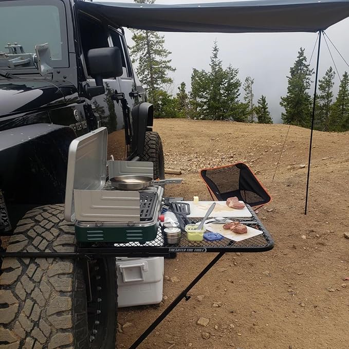 Tire Table Large Steel Camping Table for Camp, Travel, Tailgating, Overlanding and Outdoor Work | Easily Holds 75 Pounds | Fits 30" Tall Tires Up to 50" Tall Tires | 33.5" x 28" x 1.5"
