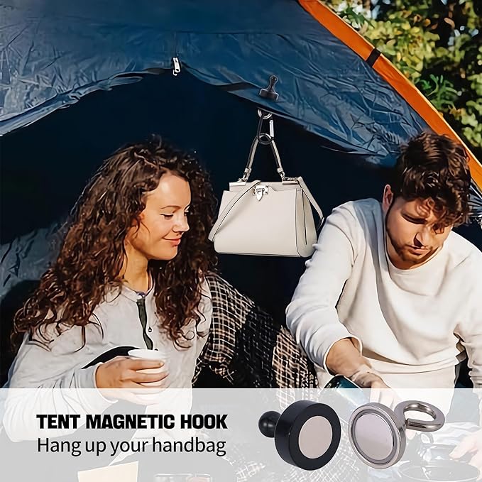 Magnetic Hooks for Canopy, Magnet Clip Hanger with Carabiner for Camping, Heavy Duty Earth Magnets, Cruise Hanging, Multifunctional Tent Canopy, Suitable Tents Swivel Snap (Large)
