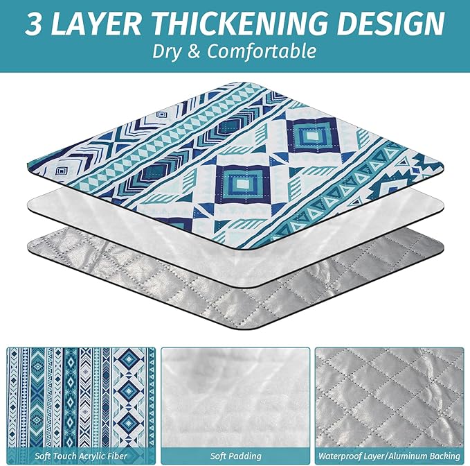 Picnic Blankets Extra Large Outdoor - Beach Blanket Waterproof Sandproof with Shoulder Strap, Machine Washable, Picnic Mat with Stakes for Grass Concert, Park, Lawn,Travel, Spring Summer. Blue