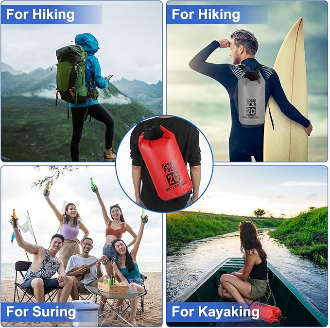 Waterproof Dry Bag, 5L Fit for Women Men Water Proof Bags Lightweight Dry Storage Floating Backpack with Whistle for Travel Boating Kayaking (Rose Red Camouflage)