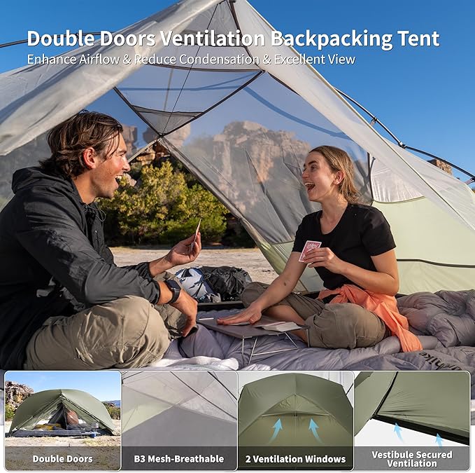 Naturehike Mongar Pro 1/2/3 Person Backpacking Tent,Waterproof Nylon Easy Setup Lightweight Camping Tent