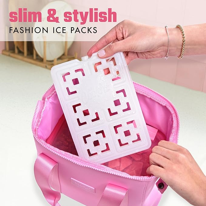 Cool Coolers Fashion Ice by Fit & Fresh, 2 Pack XL Slim Ice Packs, Unique Ice Pack Design for Womens Lunch Bag, Space Saving Reusable Ice Packs for Lunch Boxes, Cooler Ice Packs, Pearl White, 2PK