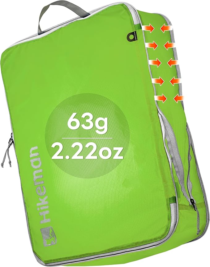 HIKEMAN Ultralight Compression Packing Cubes Lightweight Compression Bags for Camping or Backpacking 40% Space-Saving Compression zippers durable Water-Resistant Fabric (Army Green, Large)