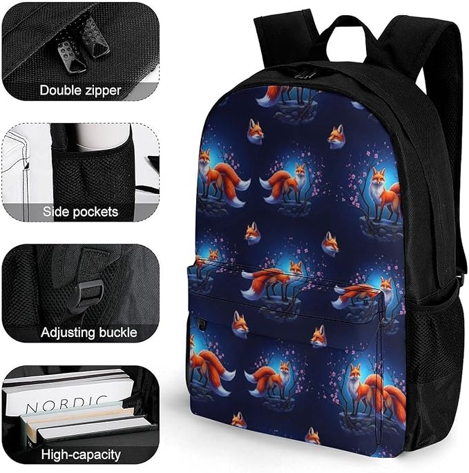 Supdreamc Polyester Daypack for Hiking Work Running, Big Capacity Anti-Theft Multipurpose Shoulder Bag, Anime Fox Travel and Sport Backpack Rucksack