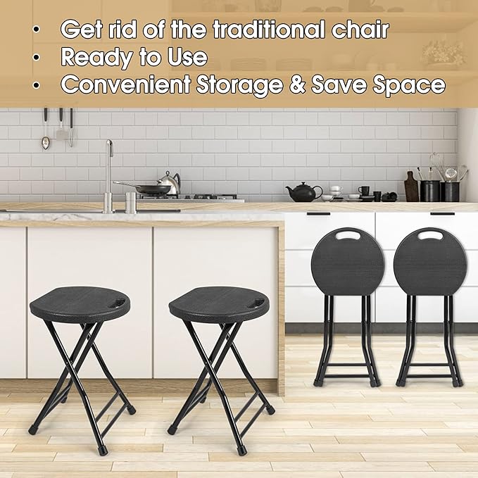 Set of 4 Folding Stool, Foldable Stool with Handle, Portable Stools for Adults Heavy Duty, Folding Chair Outdoor/Indoor, 18 inch Collapsible Stool for Meeting Room/Party/Garden/Home (Black)
