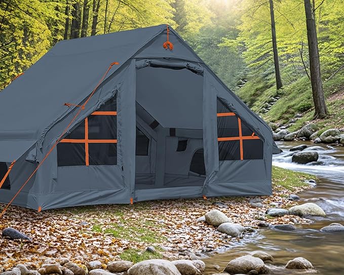 Inflatable Camping Tent,2/4/6/8 Person Glamping Inflatable Tents with Awning, Quick Setup Blow Up Tents with Pump, Waterproof Oxford Inflatable House for Camping, Air Glamping Hot Tents for Adult