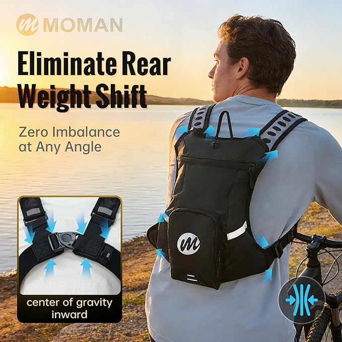 Moman Hydration Backpack with 2L Water Bladder, 600D PU Durable Hiking Backpack, Adjustable Strap & Removable Tool Pouch for Hiking/Running/Cycling/Music Festival/Rave for Men Women