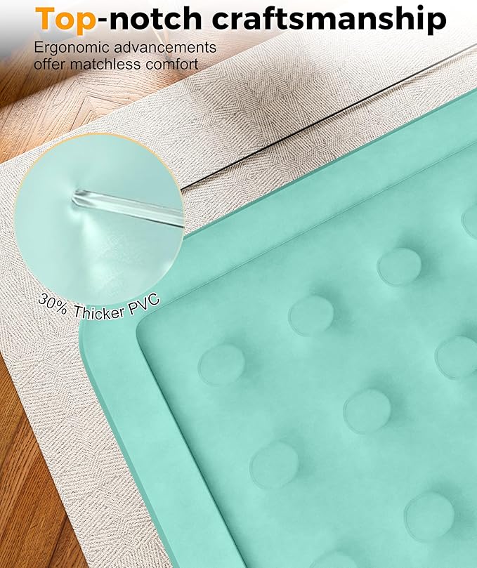 Twin Air Mattress with Built in Pump, Single Blow up Air Bed with Portable Storage Bag, Suitable for Home and Guests, Top Flocking, 18" QueenTurquoise Green