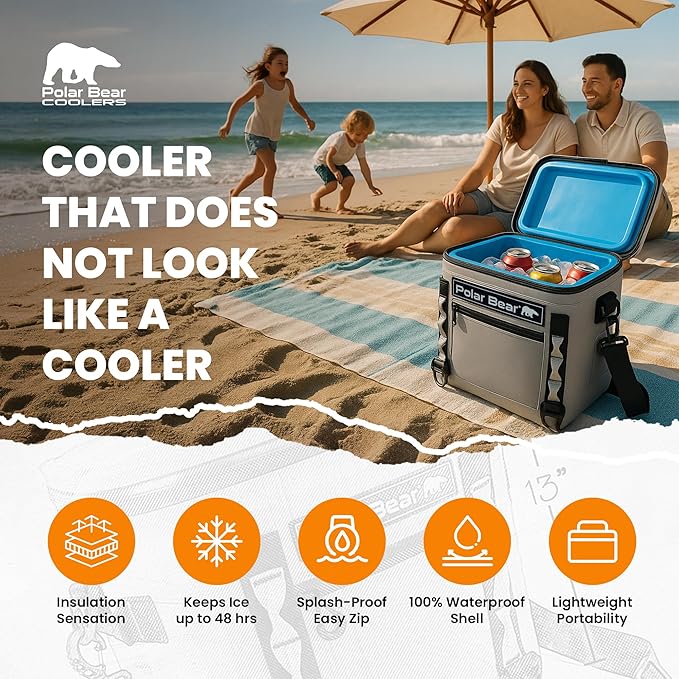 Polar Bear Coolers - Soft Topper Cooler Bag - Insulated Leak Proof Thermal Bag for Travel, Beach, or Camping - Heavy Duty & Portable - Made Waterproof - Keeps Ice up to 48 hrs