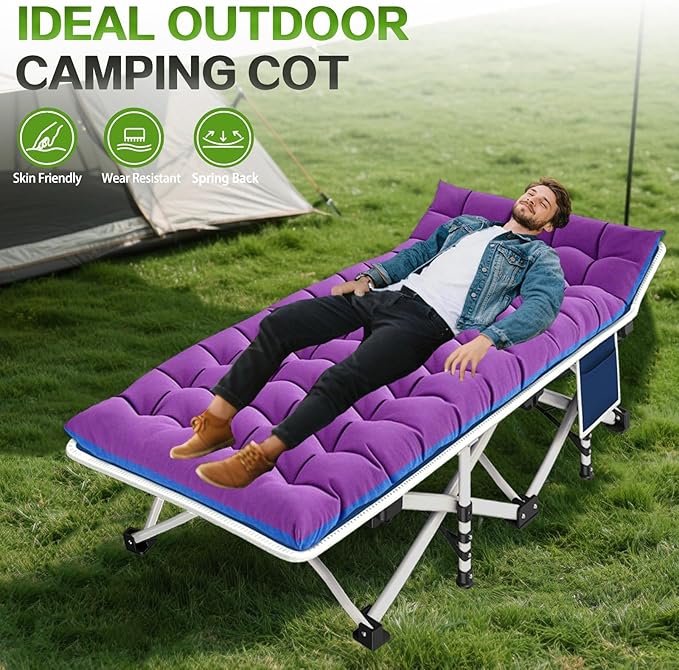 Camping Cot with Comfortable Mattress Cots for Sleeping with Pad Heavy Duty Camping Bed Sleeping Bed Include Carry Bag Camping Cots for Adults Home Office Vocation Outdoor Nap