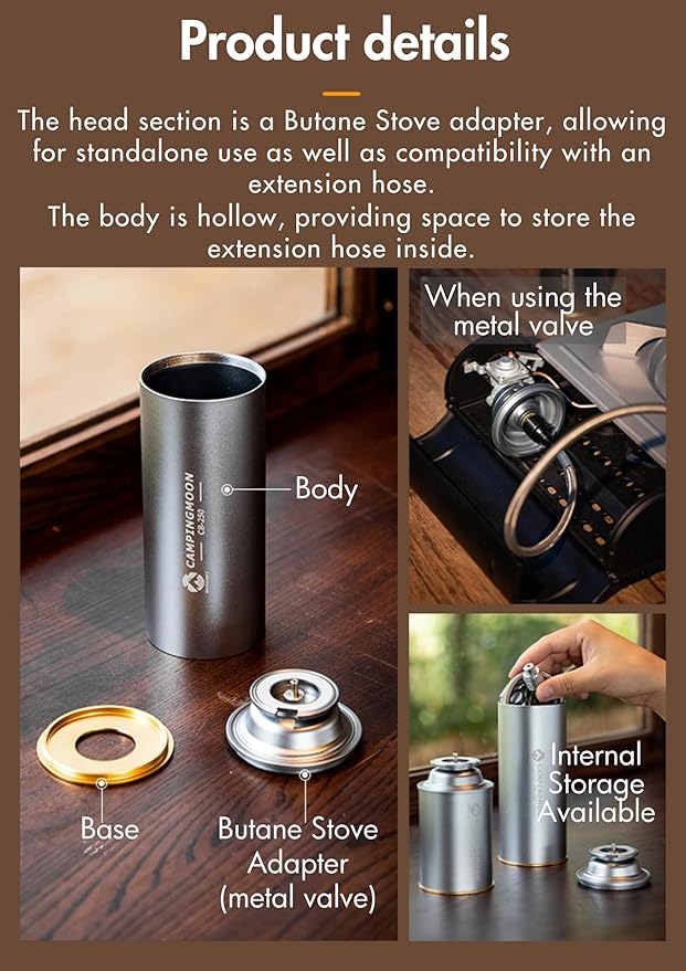 CAMPINGMOON Butane Stove Adapter w/Cassette Gas Can Shape for Standard Camping Canister with EN417 Lindal Valve Small Propane Tank BKCB-250 (Gas not included)