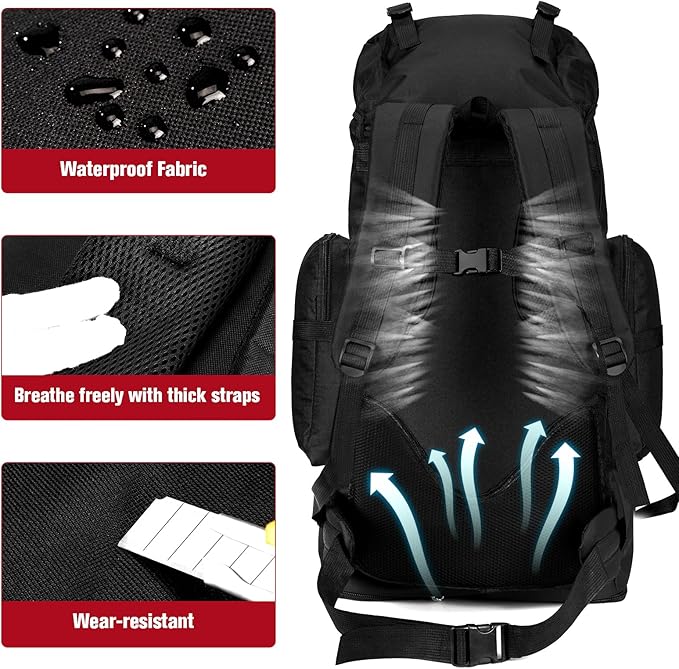 70L/100L Large Camping Hiking Backpack with Rain Cover, Waterproof Molle Rucksack Military Tactical Backpack, Lightweight Backpacking Daypack for Trekking Climbing Outdoor