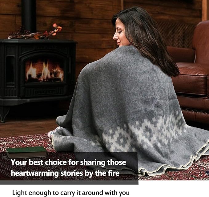 Thick Alpaca Wool Blanket Heavyweight Camping Outdoors Indoors Soft Peru Twin Size Ethnic Design (Soft Blue/Ivory, Twin Size)