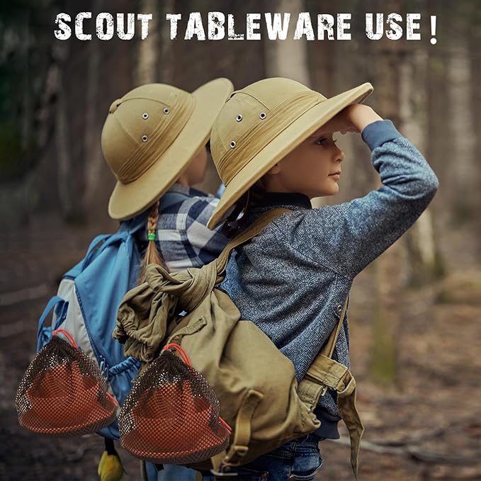 Scout Camping Mess Kit for 1 Person Boy Scout Dishes Set Girl Scout Mess Kit with Mesh Bag Reusable Light Weight Eating Utensils Plastic Camping Cutlery Set for Travel Camp