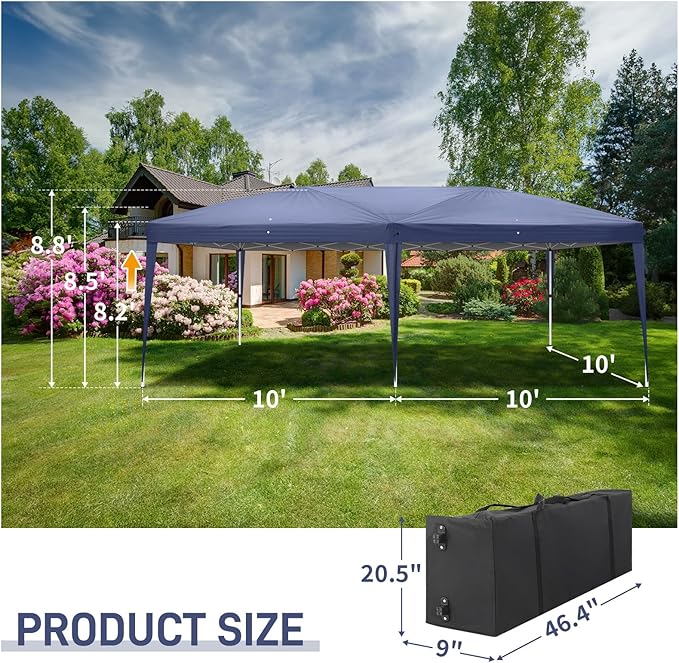 Outvita 10x20ft Ez Pop Up Canopy, Portable Instant Canopy Tent with 4 SideWalls for Outdoor Events, Party, Wedding, Birthday,Graduation