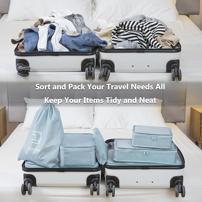tianzong 7-piece Set Packing Cubes, Travel Bags for Luggage, Packing Organizers with Shoe Bag (Sky Blue)