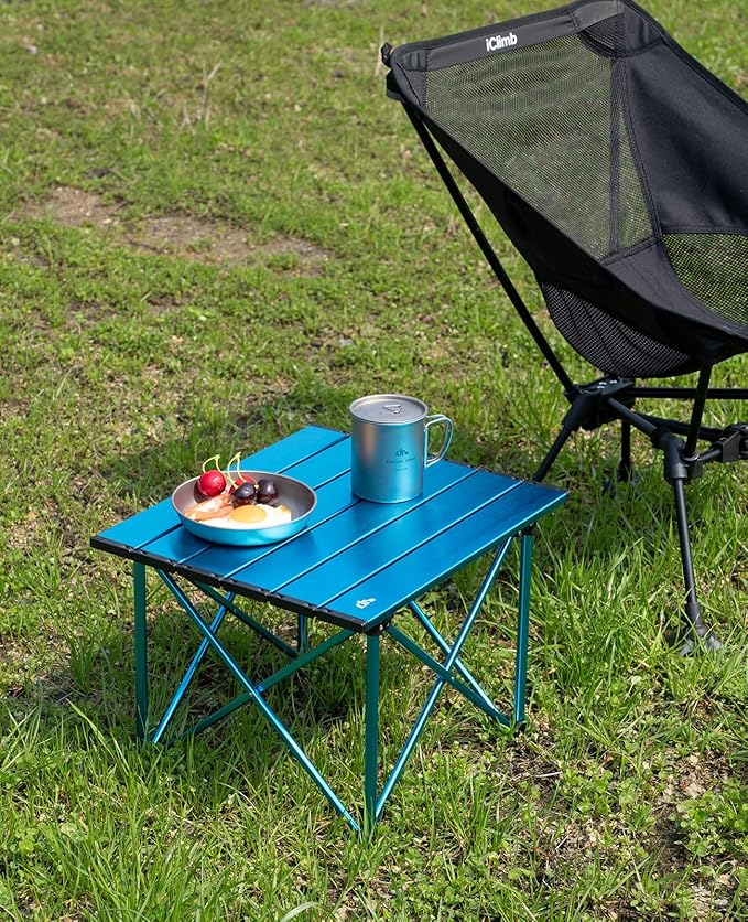 iClimb Ultralight Compact Camping Folding Table with Carry Bag (Reinforced Blue - S)