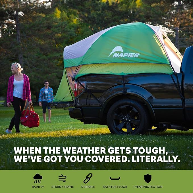 Napier Backroadz Truck Tent 13 Series | Pickup Truck Bed Camping Tent | Rainfly for Water Protection | Sturdy and Spacious 2-Person Truck Bed Tent | Easy 10-Minute Setup | Green/Gray