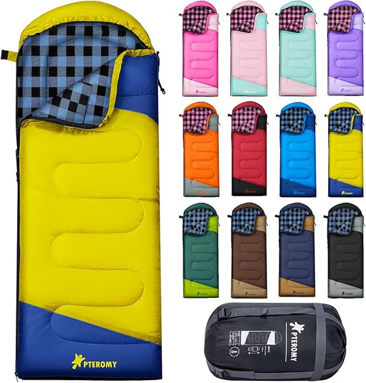 PTEROMY Sleeping Bags for Adults, Lightweight and Machine Washable, Water Resistant Backpacking Camping Sleeping Bag for Warm Cold Weather, Camping Essentials for Hiking Travel