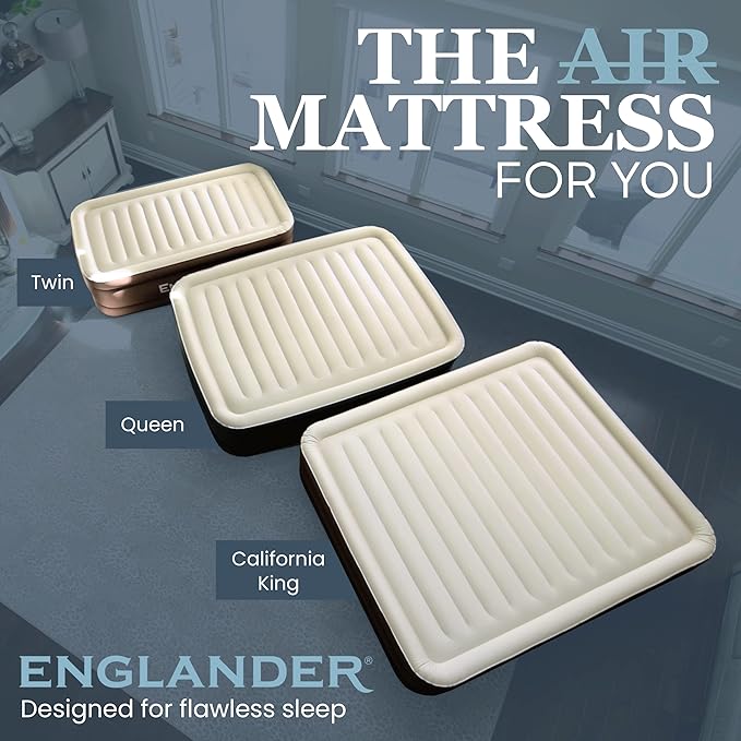 Englander California King Air Mattress with Built in Pump Raised - Double High- Luxury Size Camping Mattress - Blow Up Floor Bed for Home - Microfiber, Waterproof Airbed with Patch Kit