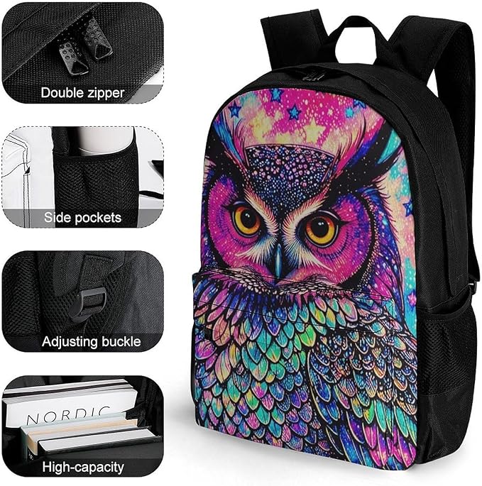 Supdreamc Backpack Multipurpose Anti-Theft Large Capacity Bookbag, Galaxy Owl Travel Hiking Daypack With Side Pockets