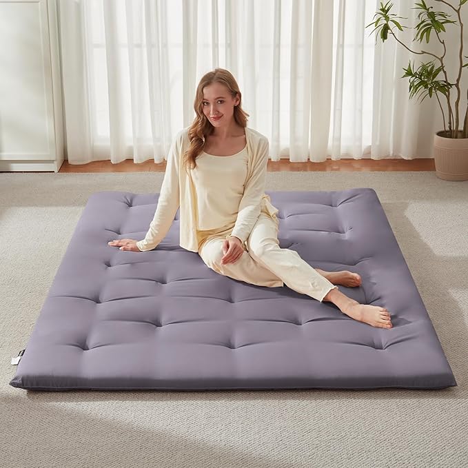Japanese Floor Mattress, Futon Mattress Full Size 54"x 80", 2.56" Thicken Tatami Mattress, Portable Foldable Floor Bed, Roll Up Futon Cushion, Suitable for Camping Guest Room Dormitory (Grey)