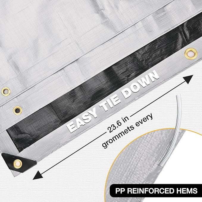Tarp 12x12 Feet 14 Mil Heavy Duty Waterproof Tarp, Large Multipurpose Cover with Brass Grommets and Reinforced Edges, UV Resistant Thick Poly Tarps for Outdoor Camping Tent Pool Car