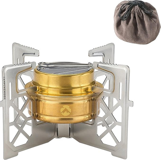CAMPINGMOON Alcohol Stove Brass Stainless Steel Mini for Backpacking Hiking Rack Cross Stand AS-1