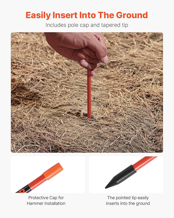 VEVOR Driveway Markers, 20Pcs 58 in Long 5/16 in Dia, Hi-Visibility Driveway Reflectors with 12 in Steel Drill Bits, Reflective Snow Sticks Fiberglass Pole for Parking Lots, Walkways, Snow Plowing