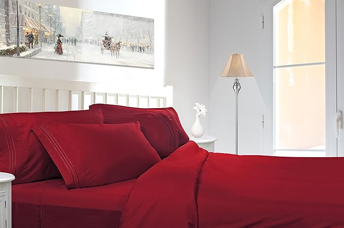 Clara Clark King Sheets, 6 Piece Set - Hotel Luxury Sheets for King Size Bed, Super Soft Bedding Set, King Size, Burgundy Red