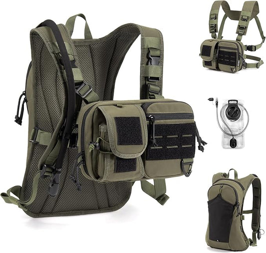 2-in-1 Convertible Chest Pack and Hydration Backpack with 2.5L Bladder, Hydration Vest for Women Men Outdoor Hiking Gravel Cycling Mountain Biking Running