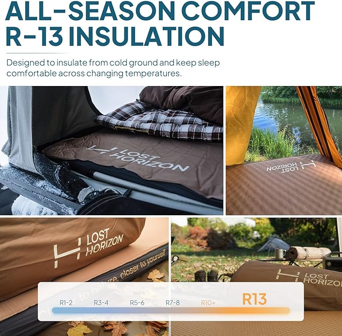 LOSTHORIZON Air & Foam Camping Mattress, Self-Inflating Sleeping Pad, 4.5" Thick, with Air Pump, Full