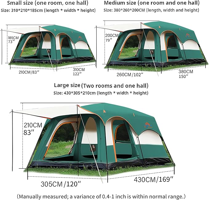 Large Family Standing Upright Camping Tent - 5-12 Persons Multi-Room Waterproof Tent with Screened Porch - Glamping Tent for Outdoor Camping & Family Vacation