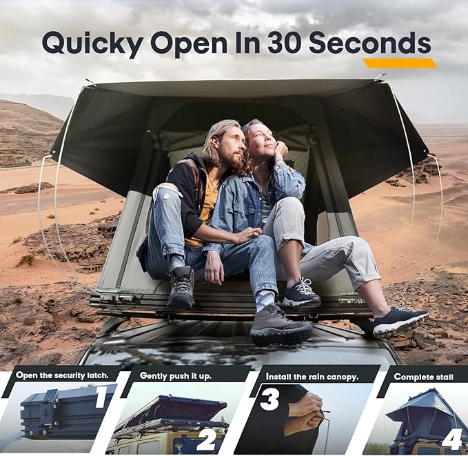 Rooftop Tent Hardshell, 2-3 Person Camping Car Roof Top Tent Hard Shell Suitable for Jeep, SUV, Truck, Van