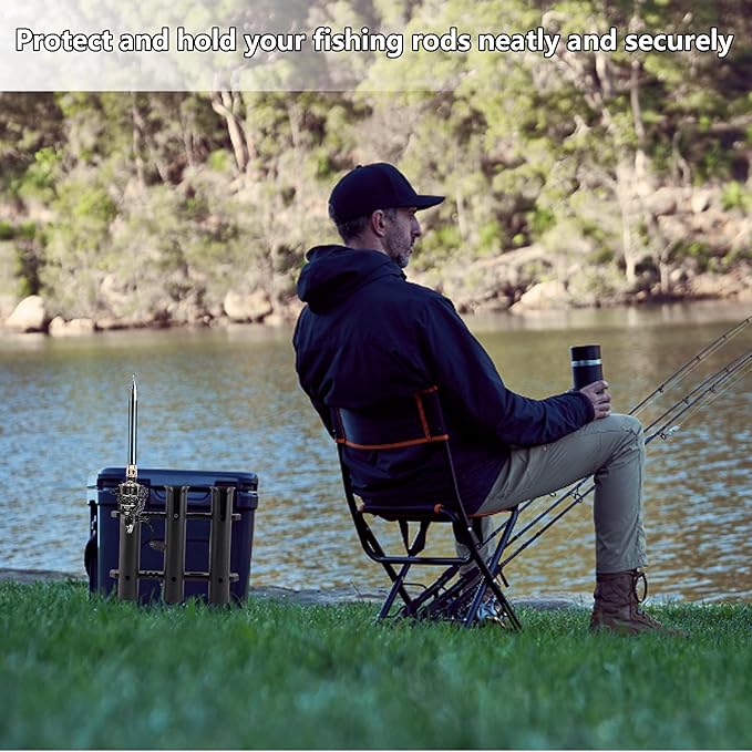YUSOVE Cooler Fishing Rod Holder, Fishing Rod Rack for Boat, Fishing Rod Holder for YETI Coolers and RTIC Coolers,with Tie-Down Slot Cooler Accessories