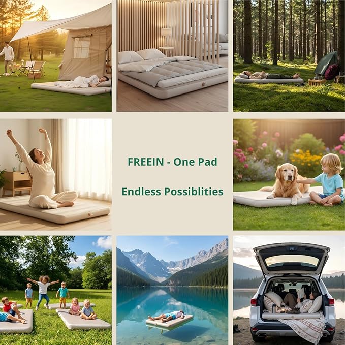 Freein 4" Drop Stitch Camping Sleeping Pad, Inflatable Air Mattress with Firm 7 PSI Support, Fast Inflation Portable Tent & Car Camping Bed, 76" x 51"