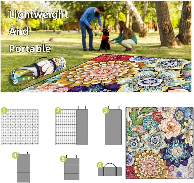 Waterproof Picnic Blankets Foldable & Portable 60''x80'' Boho Picnic Mat for Outdoors, Large Washable Picnic Blanket for Travel Camping Beach, Park Grass Picnic Blanket Accessories for Adults