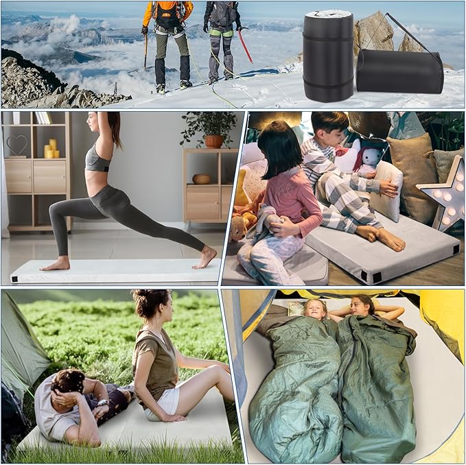 75x25x2.5in Portable Outdoor Sleeping Mat for Adults,Memory Foam Camping Mattress,Indoor Roll Up Floor Sleeping Mat,Camp Tent Cot Mattress Pad,for Travel, Hiking, Yoga
