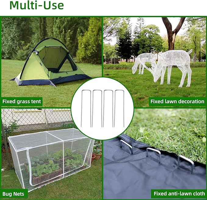 100 Pack Lawn Staples, Premium Garden Landscape Staples, Galvanized Heavy-Duty Gauge Stakes, U-Shaped Tent Stakes, Anti-Rust Fence Netting Pins Ground Spikes, Sod Pins