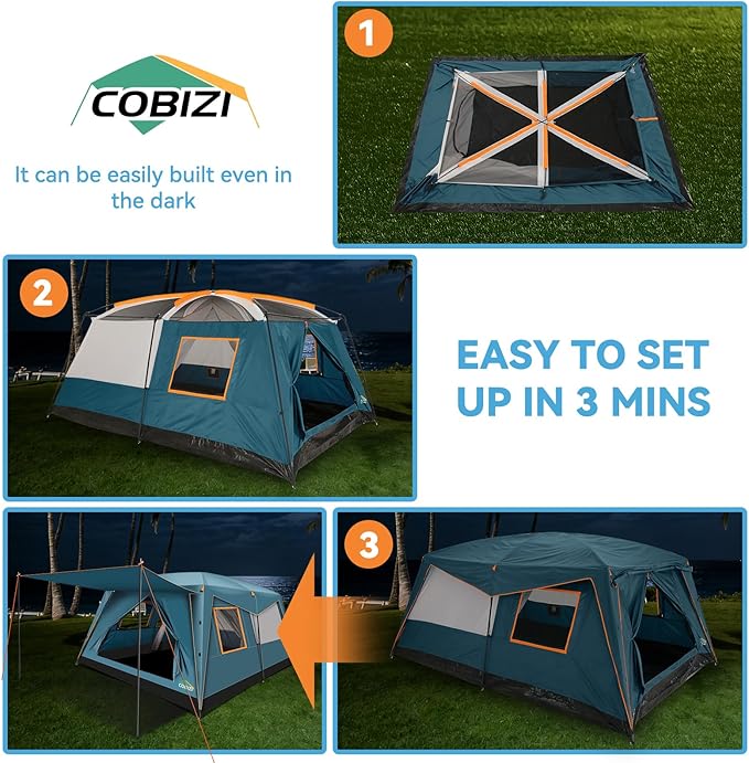 COBIZI 4-6-8-10 Person Camping Tent, Spacious Family Tents for Camping Ideal, Hiking, 3500mm Waterproof Double-Layer Windproof Tent for Hiking & Backpacking
