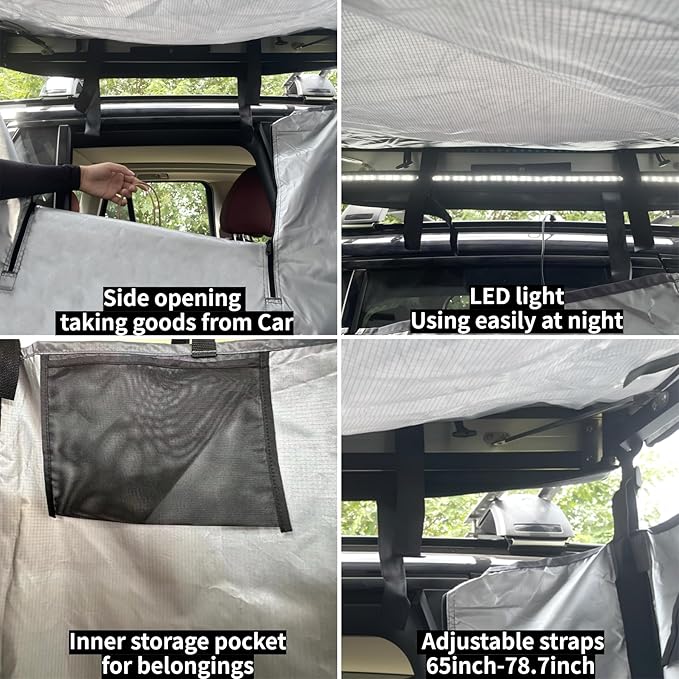 DANCHEL OUTDOOR Car Awning Shower Room with Roof, 3.3ftx3.3ft Privacy Shower Enclosure Portable Changing Room Camping w/LED Light (Gray)