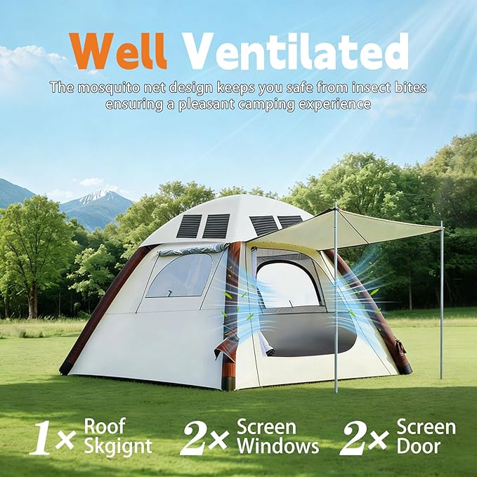 Automatic Pop Up Tents for Camping with Solar Panel, 4000mm Waterproof & UV Protection Blackout Tents for Camping, Easy Setup Instant Tent for Camping Outdoor Backpacking & Hiking