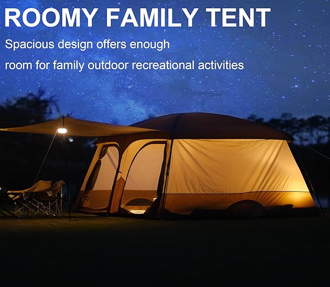 Vidalido Tents，8-10 Person Camping Tent with Extended Vestibule，2 Room Weather Resistant Family Tents，Easy Install Waterproof Outdoor Tent for Camping Hiking