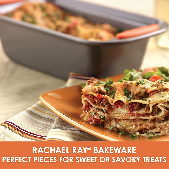 Rachael Ray Cucina Dishwasher Safe Hard Anodized Nonstick Cookware Pots and Pans Set, 12 Piece, Gray & Yum-o! Bakeware Oven Lovin' Nonstick Loaf Pan, 9-Inch by 5-Inch Steel Pan, Gray