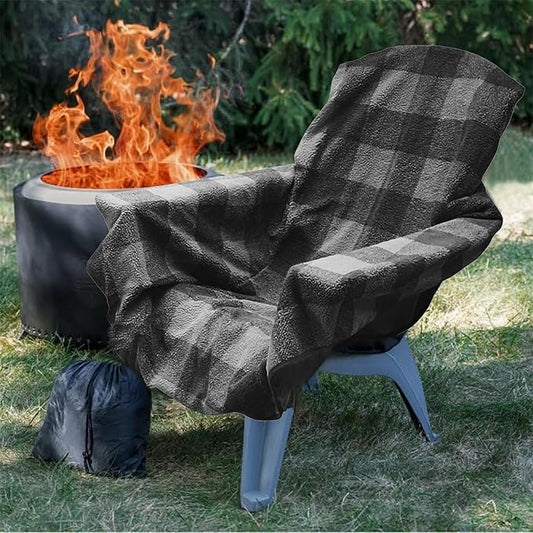 The Chair Blanket – Reversible, Waterproof & Sherpa-Lined - Stretchable Elastic Back - Original Patio Chair Cover – Ideal for Homes and Outdoor Furniture- with Carry Pouch – Gray Plaid