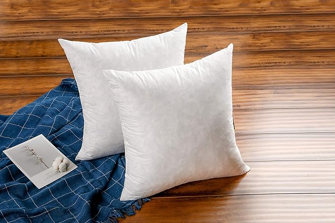 JA COMFORTS 18×18 Premium Goose Down Feather Throw Pillow Inserts(Set of 2)-5% Down Filling,High Filling Weight,250 TC Cotton Cover, Square, White