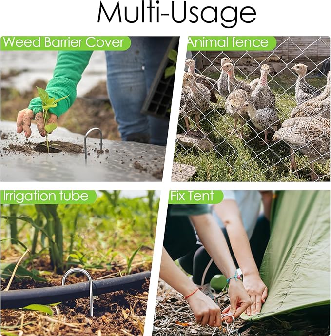 8 Inches Garden Stakes, 50 Pack Galvanized Landscape Staples Heavy Duty 8 Gauge U-Shaped Tent Stakes for Outdoor Decorations, Ground Stakes for Weed Barrier Fabric, Irrigation Tubing, Fence