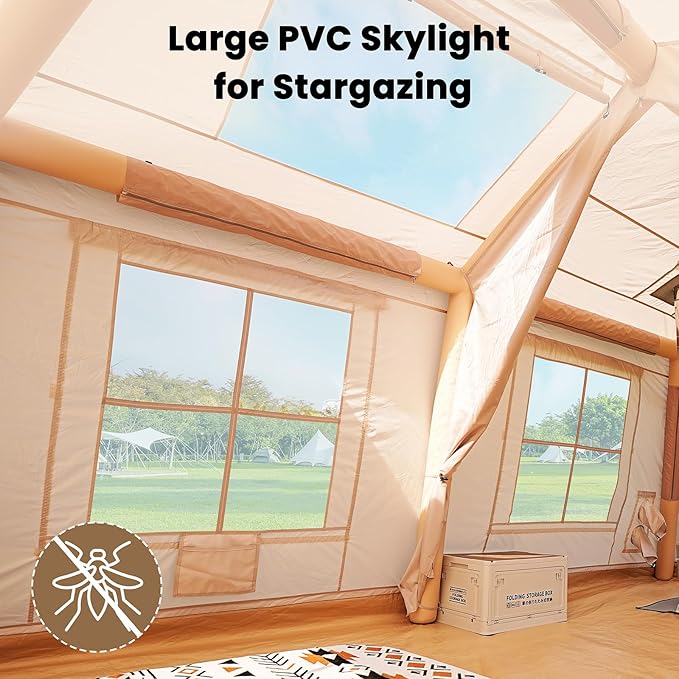 Inflatable Tents for Camping, Large Blow Up Tent with Hand Pump, Easy Setup InflatableTent 4 Season Tent, Waterproof Oxford Air Glamping Tents for Camping Adult 4/6/8/10/12 Person