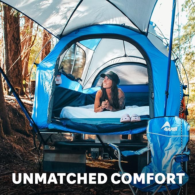 Napier Sportz Truck Tent | Pickup Truck Bed Camping Tent | Full Rainfly for Water Protection | Sturdy and Spacious 2-Person Truck Tent | Easy 15-Minute Setup | Blue/Gray
